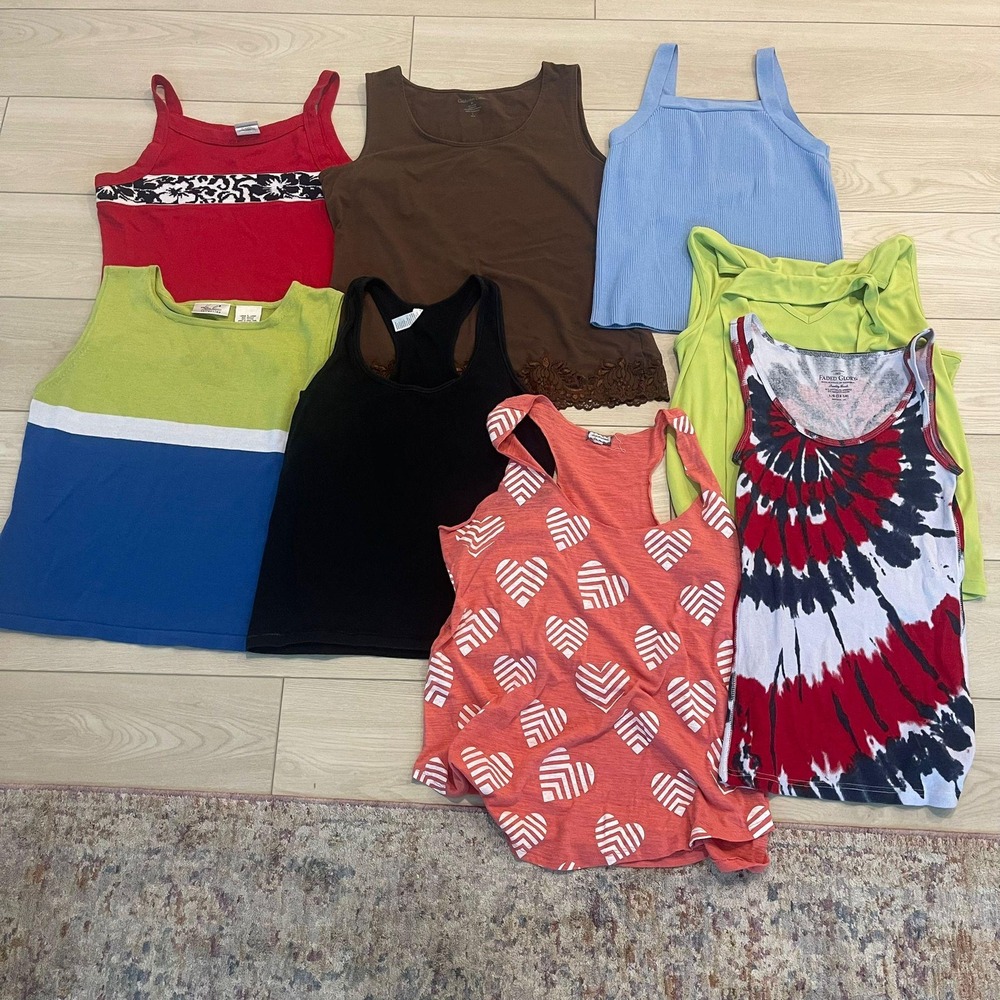Lot of Tank Tops Women's Large Heart Tie Dye Floral Stripes Lace Trim Casual